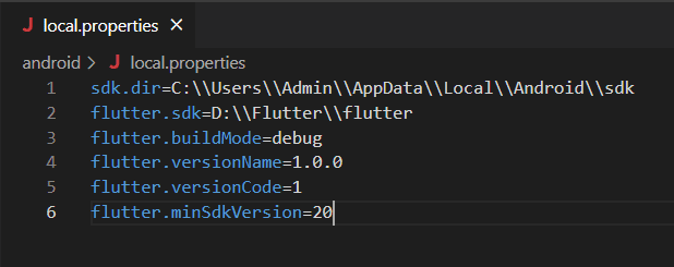 flutter into the local.properties